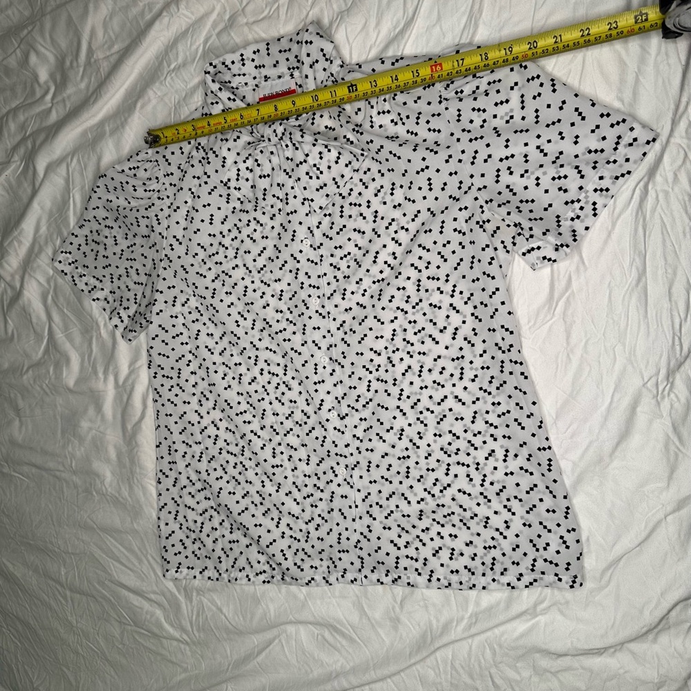 Vintage Judy Bond 70s Blouse White Black Dot Print Bow Neck Secretary Top Large - Picture 8 of 13